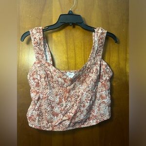 Japan cream and burnt orange floral crop tank top size large